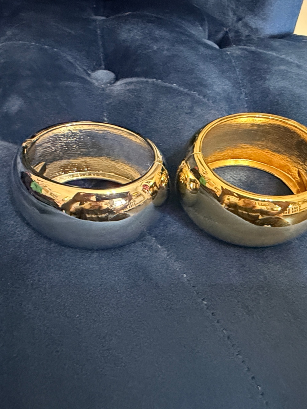 Gold-Tone and Silver Wide Bangle Bracelets - Set of 2